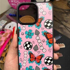 Pink and Black iPhone 15 Pro Max Case with Whimsical Design MagSafe